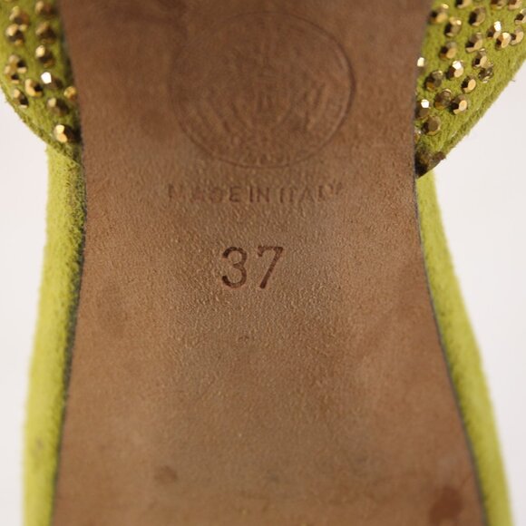 Versace Heels Sz 37 Lime Green Gold Studded Leather Suede AS IS 3" Heels - Picture 14 of 16